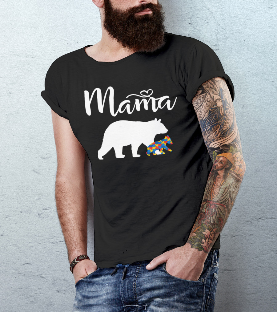 Mama Bear Heart Autism Mom Puzzle Cub24 T-Shirt