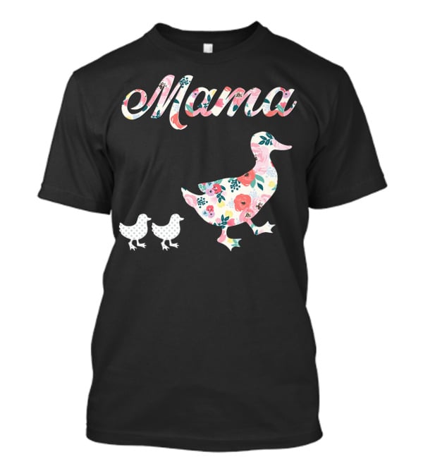 Mama Duck Mom Of 2 Floral Pattern Mother Duck T-Shirt