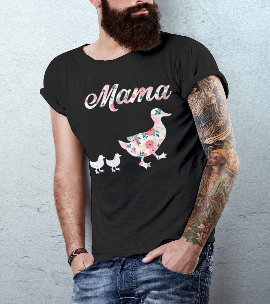 Mama Duck Mom Of 2 Floral Pattern Mother Duck T-Shirt