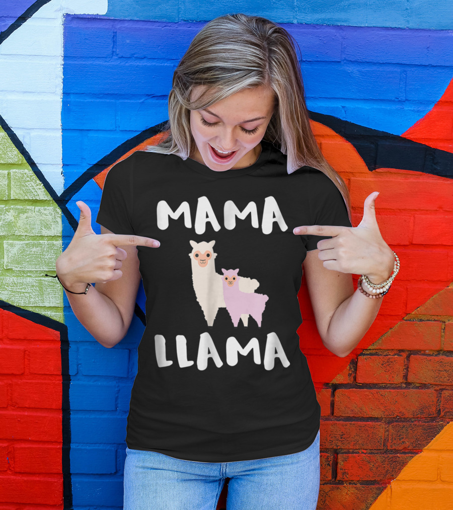 Mama Llama Cute Funny Llama Duo T-Shirt