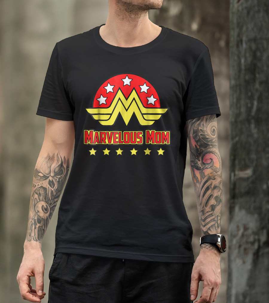 Marvelous Mom Superhero Wonder-Inspired Stars Emblem T-Shirt