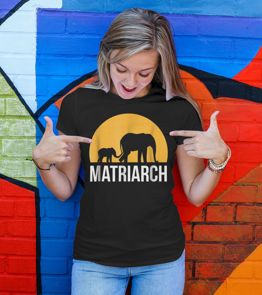 Matriarch Elephant Silhouette With Yellow Sunset Circle T-Shirt