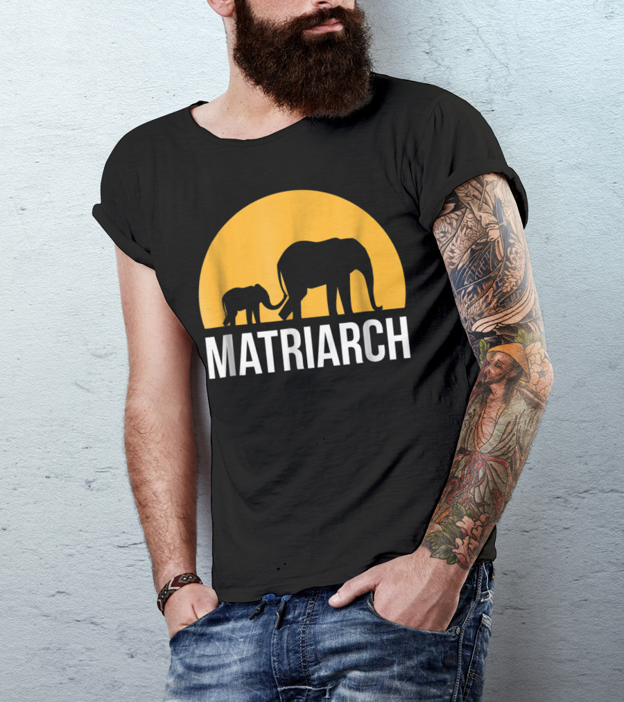 Matriarch Elephant Silhouette With Yellow Sunset Circle T-Shirt