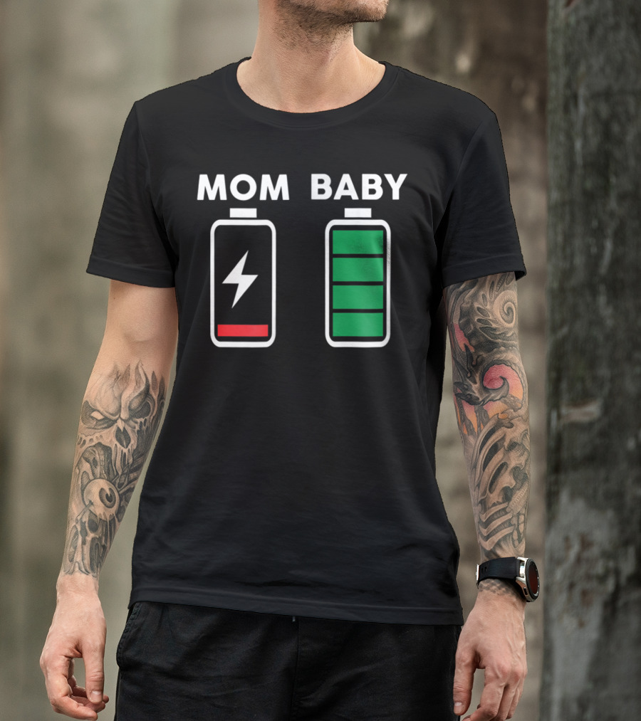 Mom Baby Battery Drained Full Charge Icons T-Shirt