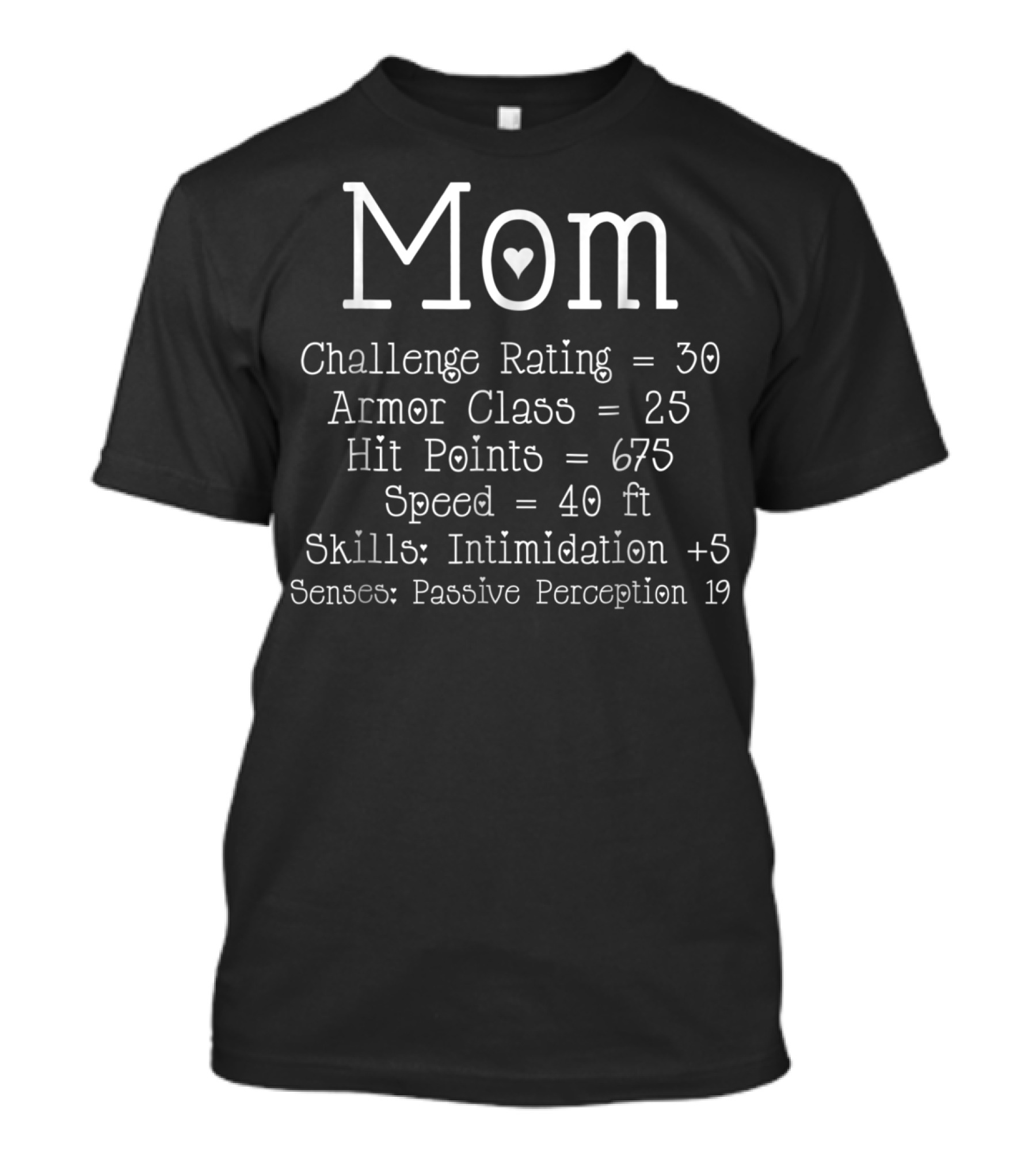 Mom Challenge Rating 30 Armor Class 25 Hit Points 675 Speed 40 Skills Intimidation T-Shirt