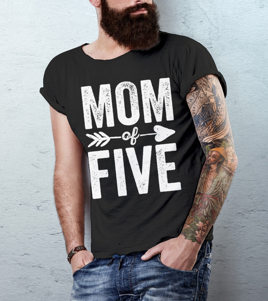 Mom Of Five Arrow Heart T-Shirt