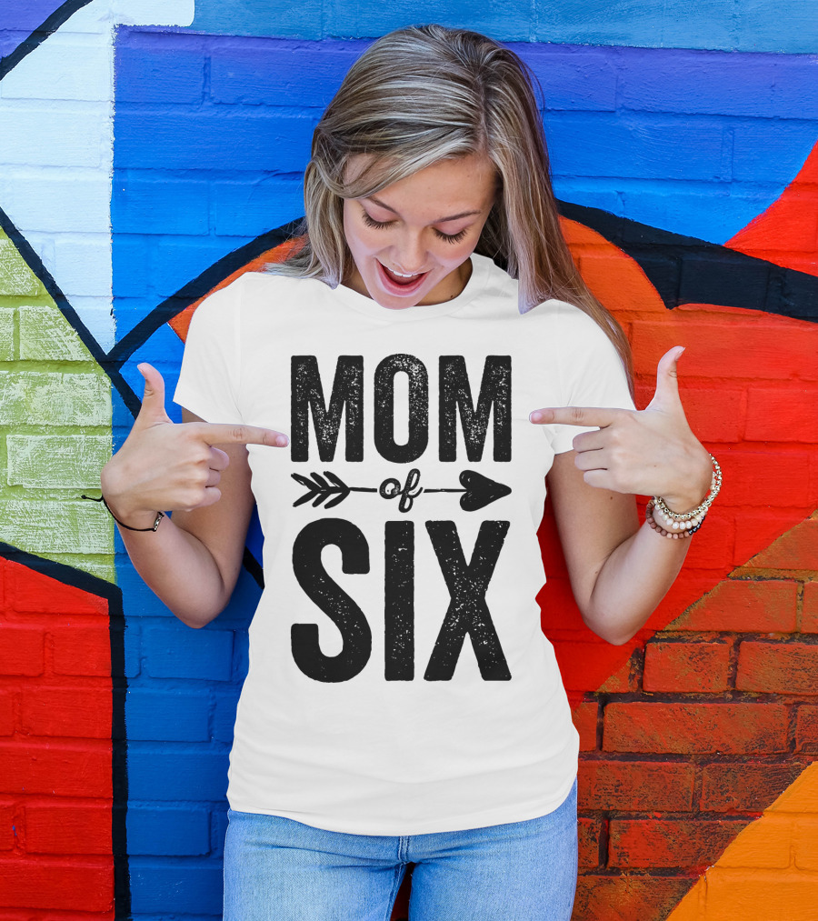 Mom Of Six Arrow Typography T-Shirt
