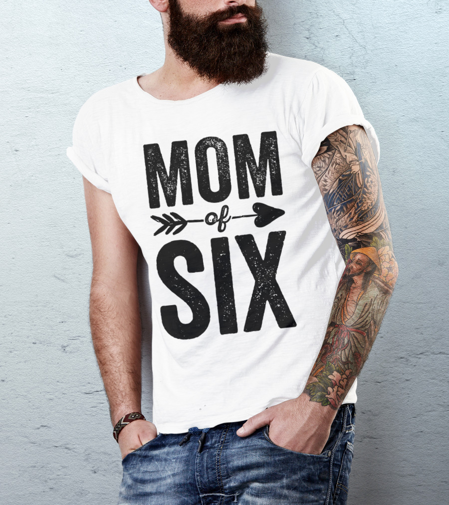 Mom Of Six Arrow Typography T-Shirt