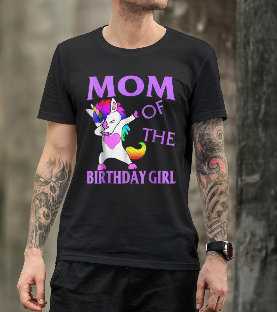 MOM Of The Birthday Girl Dabbing Rainbow Unicorn T-Shirt