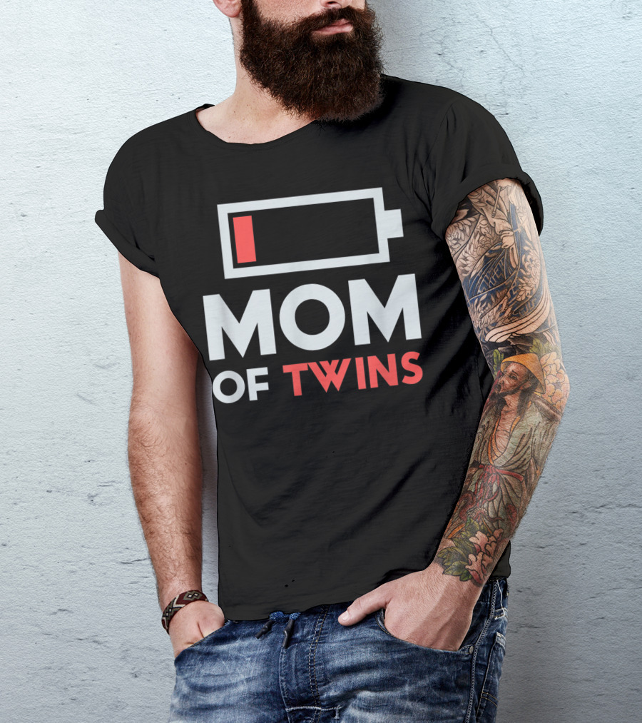 Mom Of Twins Low Battery Icon From Son Daughter Twin Mothers T-Shirt