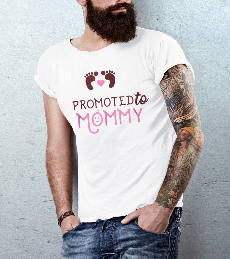 Promoted To Mommy With Heart And Baby Feet T-Shirt