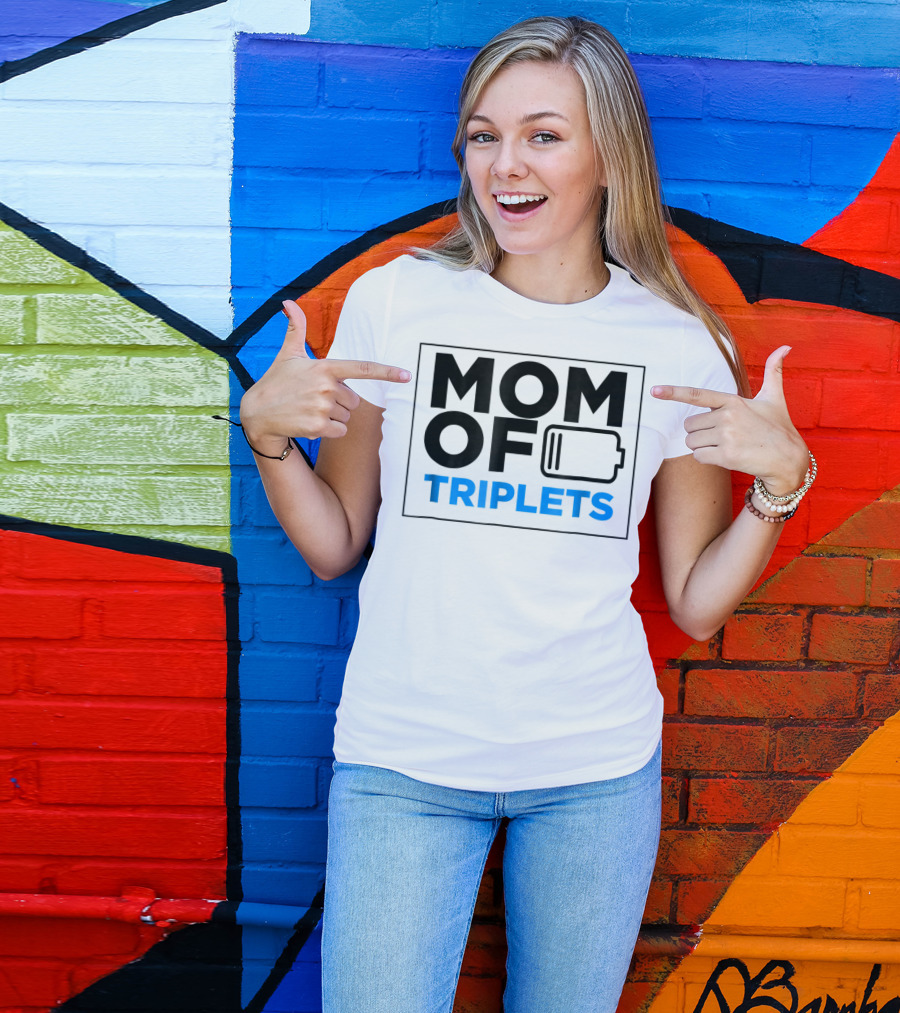 Mothers Day Mom Of Triplets Low Battery T-Shirt