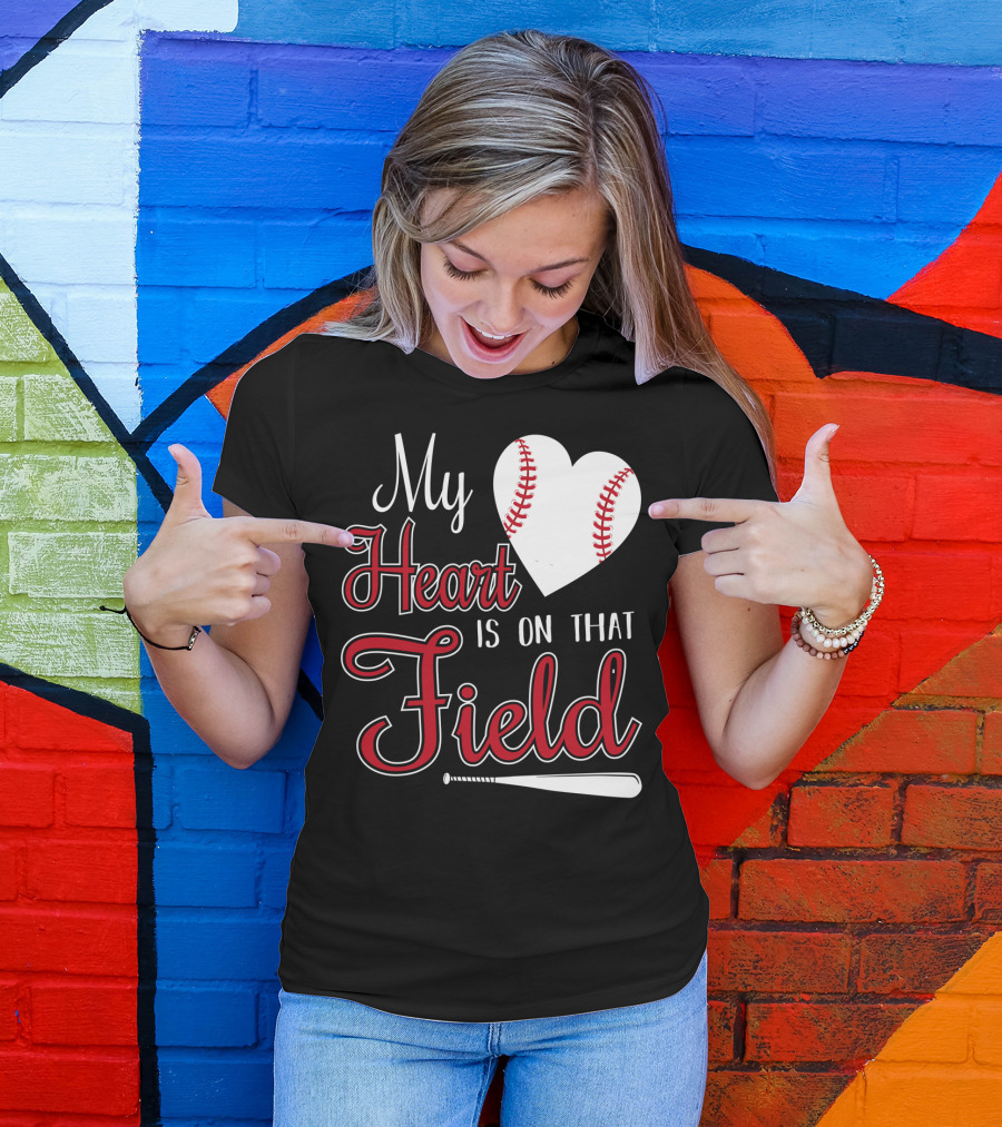 My Heart Is On That Field Baseball Bat Heart T-Shirt