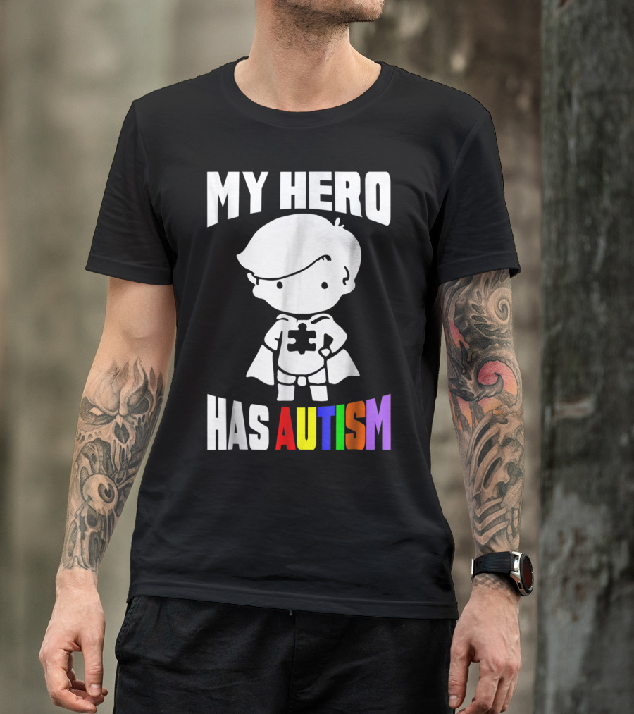 My Hero Has Autism Mom From Son56 Puzzle Cape Hero T-Shirt