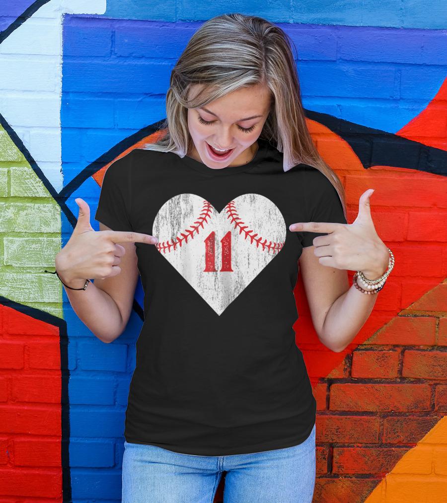 Number 11 Heart Baseball Softball T-Shirt