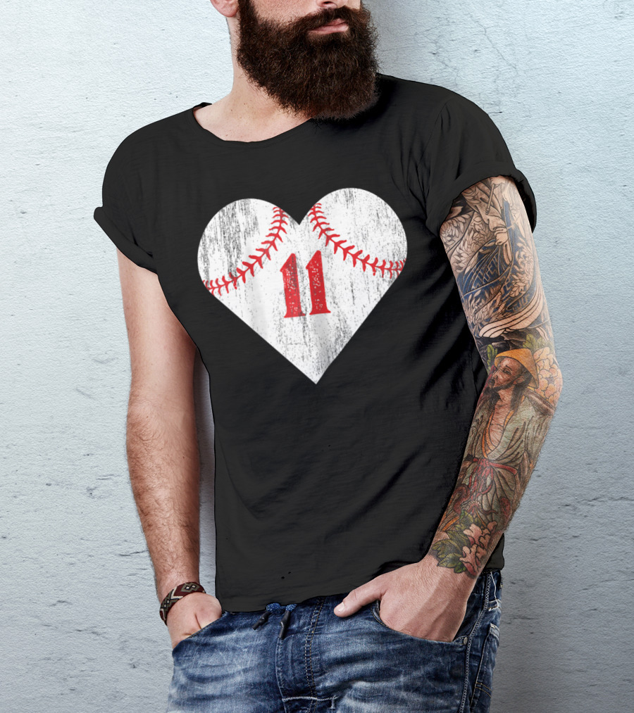 Number 11 Heart Baseball Softball T-Shirt