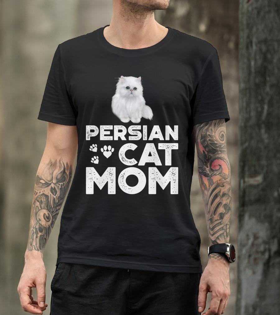 Persian Cat Mom With Paw And Heart Design For Female Cat Owners T-Shirt