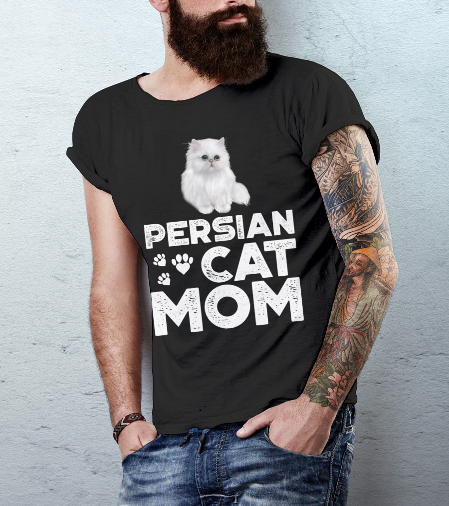 Persian Cat Mom With Paw And Heart Design For Female Cat Owners T-Shirt