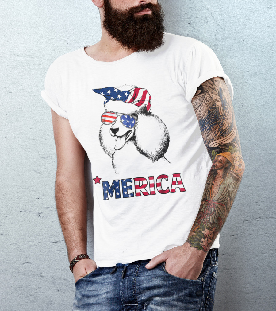 Poodle Mom USA Merica American Flag For 4th Of July T-Shirt