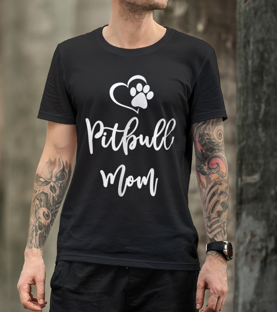 Pitbull Mom Paw Heart T-Shirt