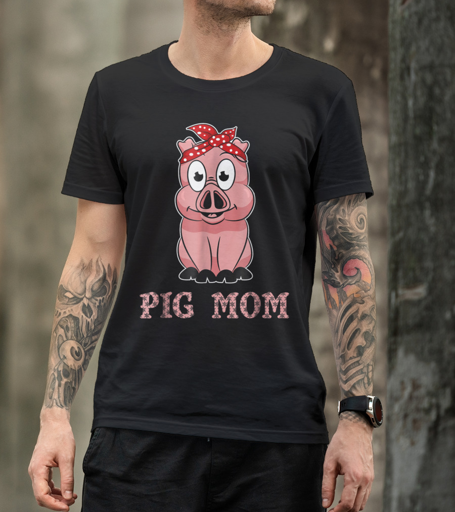 Pig Mom Bandana Cute For Girl And Women79 Whimsical Pig With Red Polka Dot Headband T-Shirt