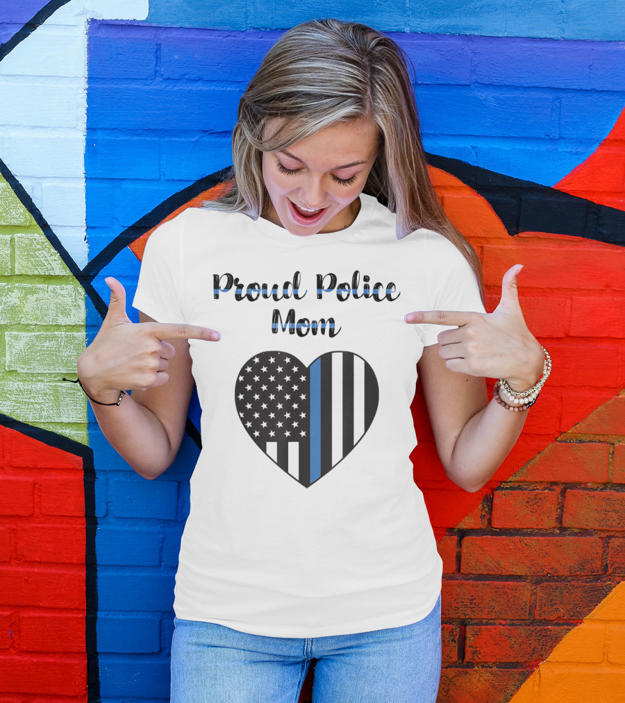 Proud Police Mom Heart Thin Blue Line T-Shirt
