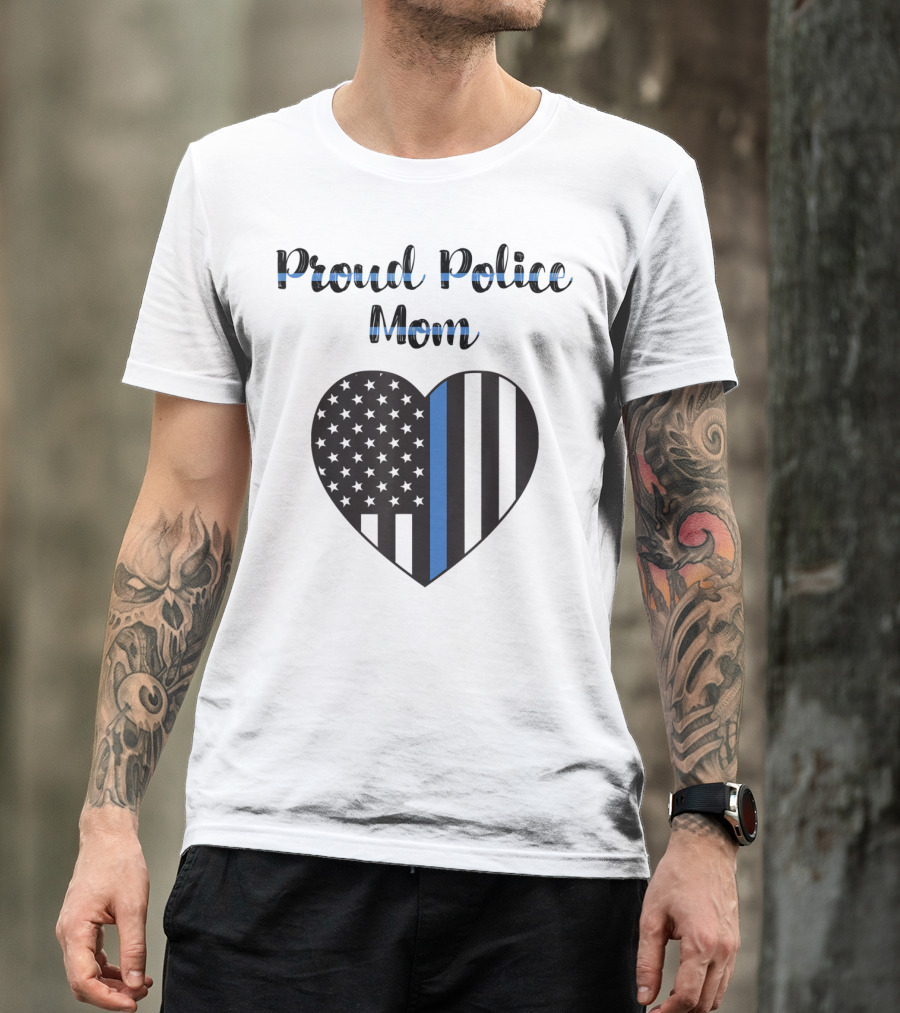 Proud Police Mom Heart Thin Blue Line T-Shirt