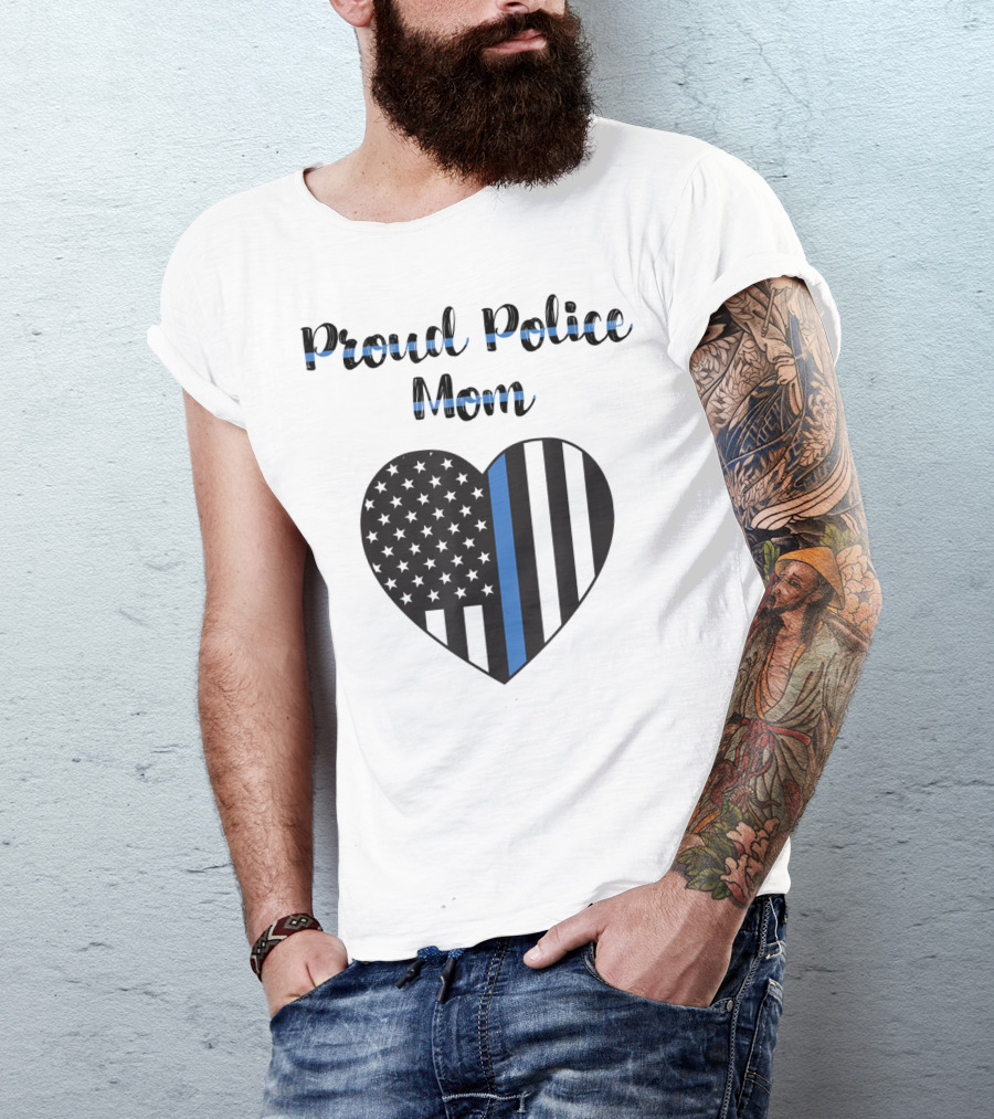 Proud Police Mom Heart Thin Blue Line T-Shirt