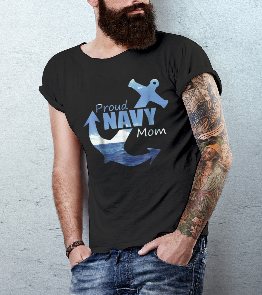 Proud Navy Mom Anchor Ocean T-Shirt
