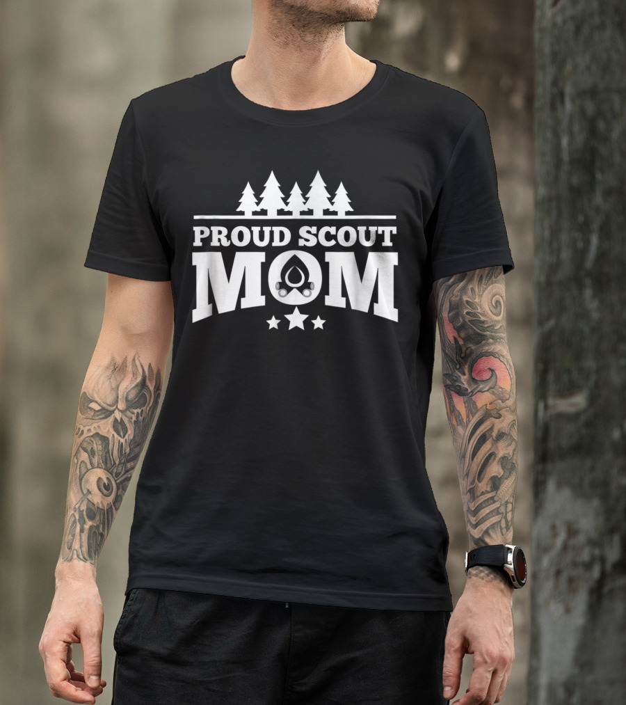 Proud Scout Mom Cool Mother Camping Trees Stars T-Shirt
