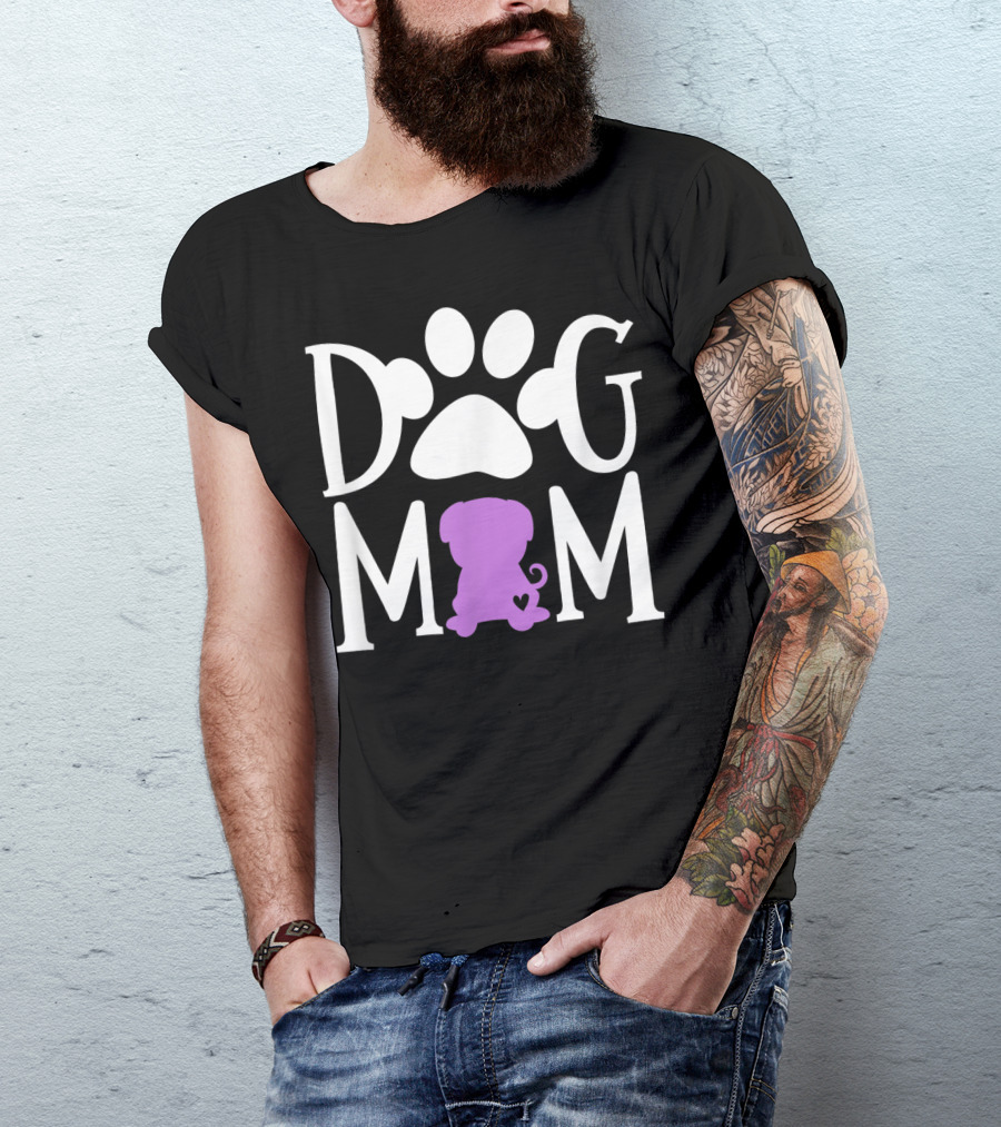 DOG MOM Paw Print Pug Silhouette Heart Dark92 T-Shirt