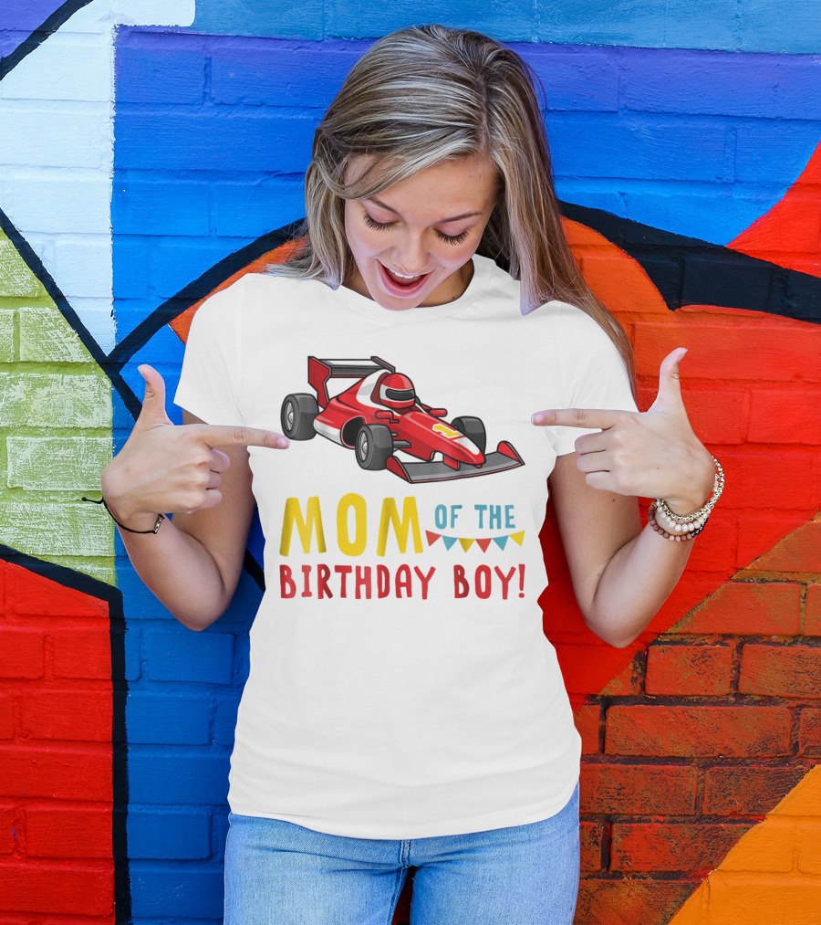 Mom Of The Birthday Boy Racer Car T-Shirt