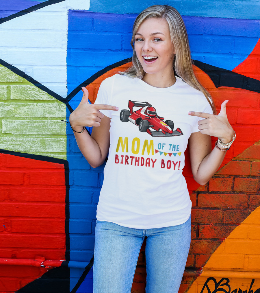 Mom Of The Birthday Boy Racer Car T-Shirt