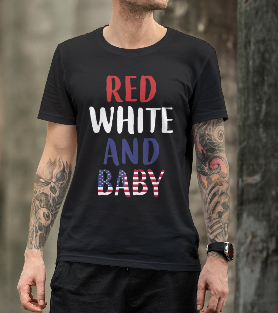 Red White And Baby American Flag Pregnancy Announcement T-Shirt