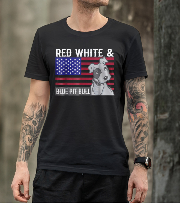 Red White Blue Pit Bull American Flag T-Shirt