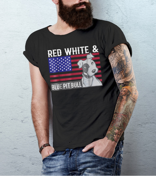 Red White Blue Pit Bull American Flag T-Shirt