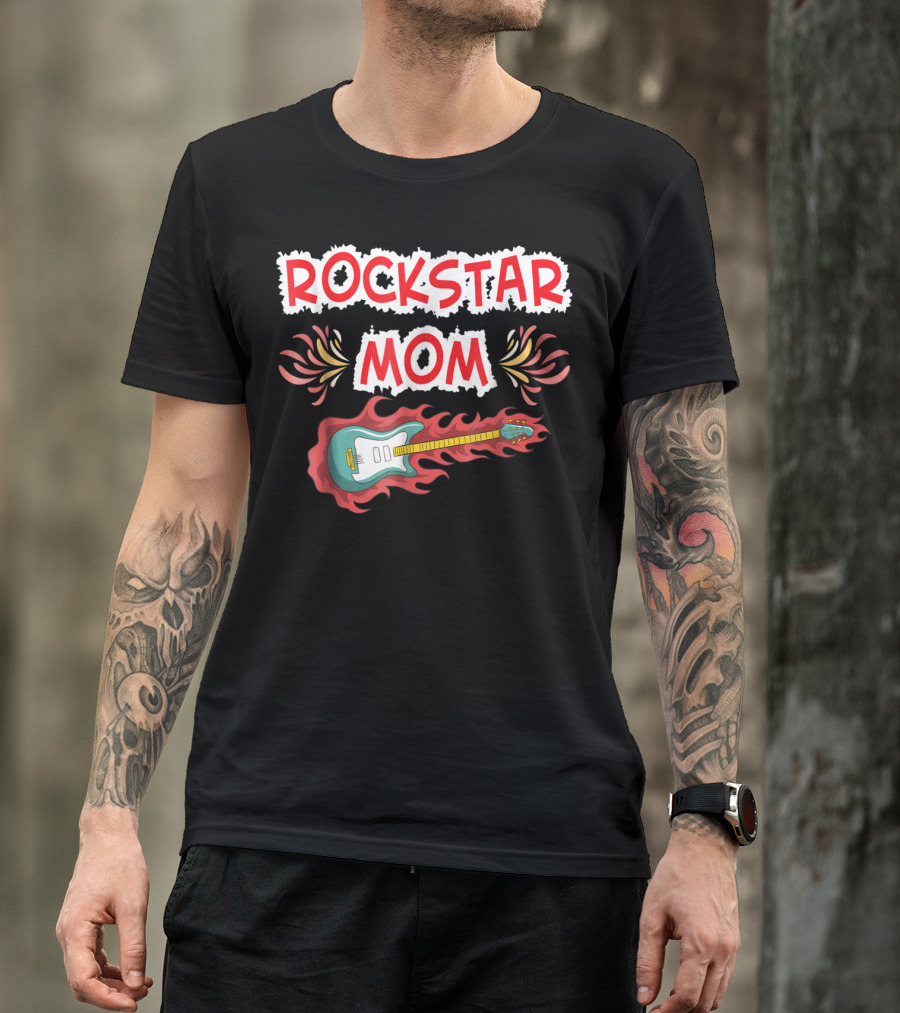 Rockstar Mom Electric Guitar Fire Design Rock Fan T-Shirt