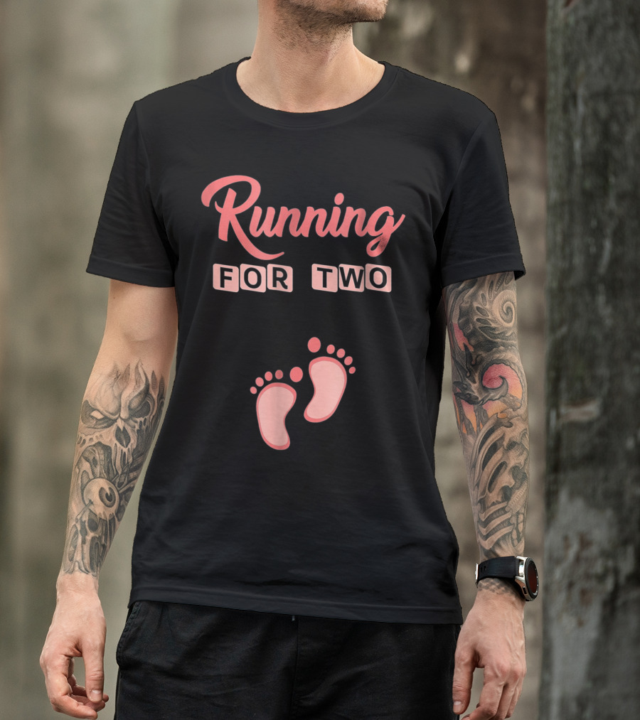 Running For Two Pregnancy Humor Footprint T-Shirt
