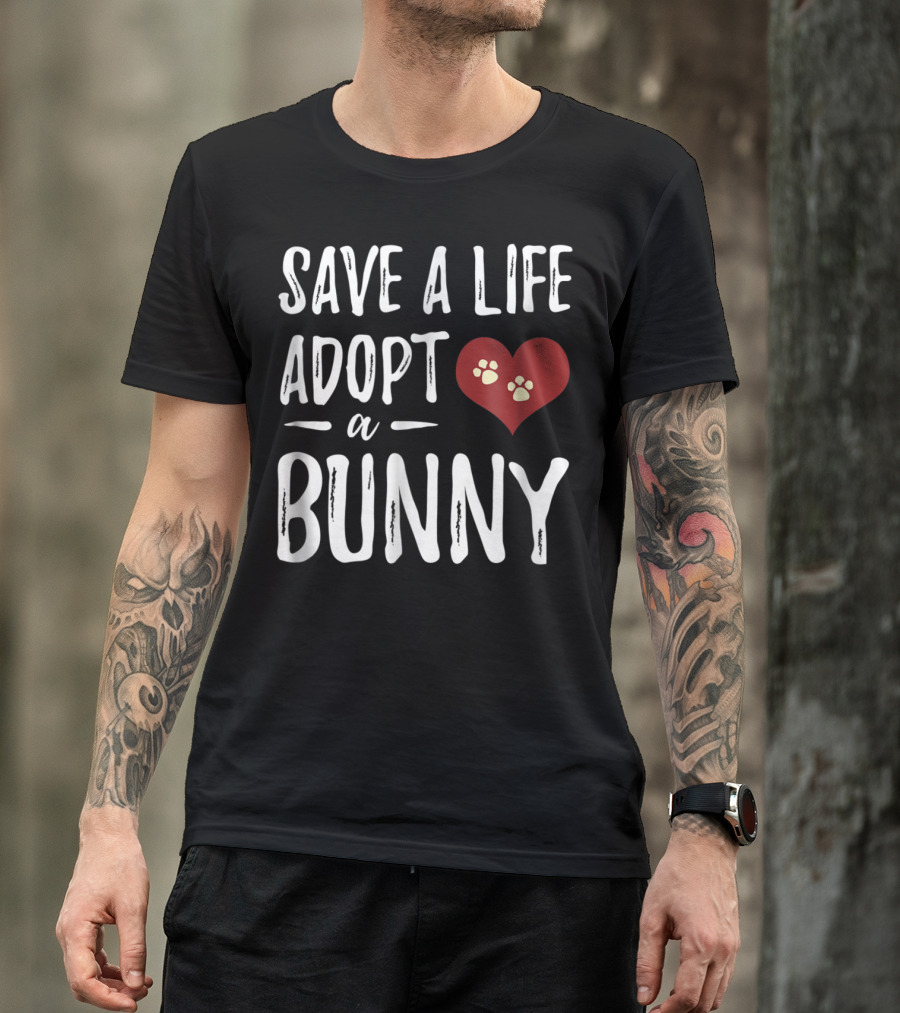 Save A Life Adopt A Bunny Heart Paw Prints T-Shirt