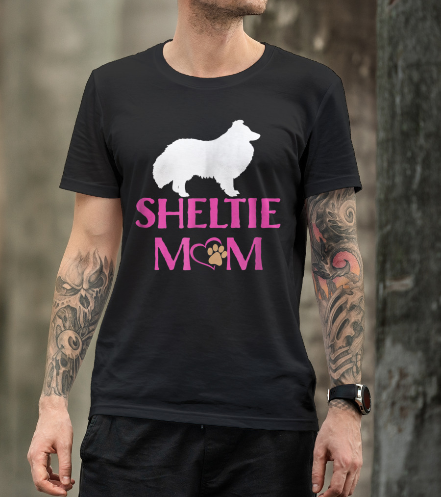 Sheltie Mom With Heart And Paw Prints T-Shirt