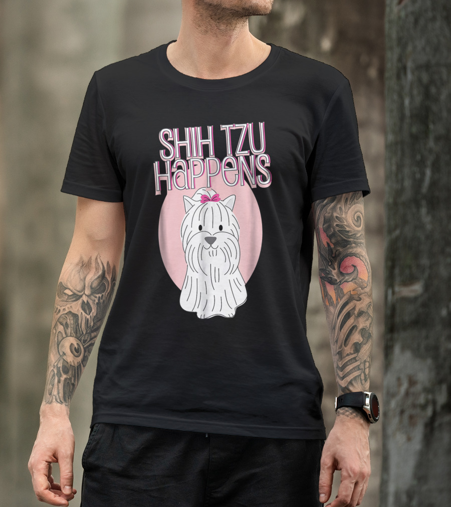 SHIH TZU HAPPENS DOG PINK BOW OVAL BACKGROUND T-Shirt