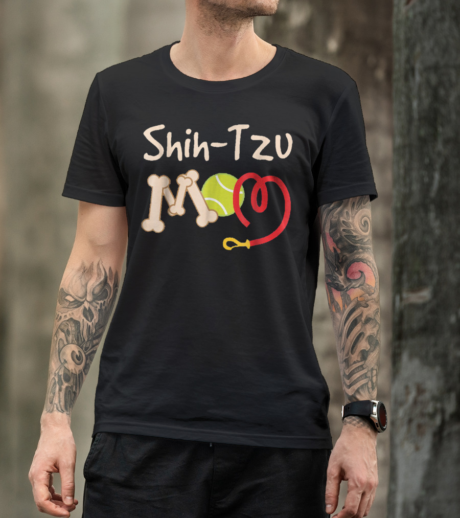 Shih Tzu Mom Tennis Ball And Bone Leash T-Shirt