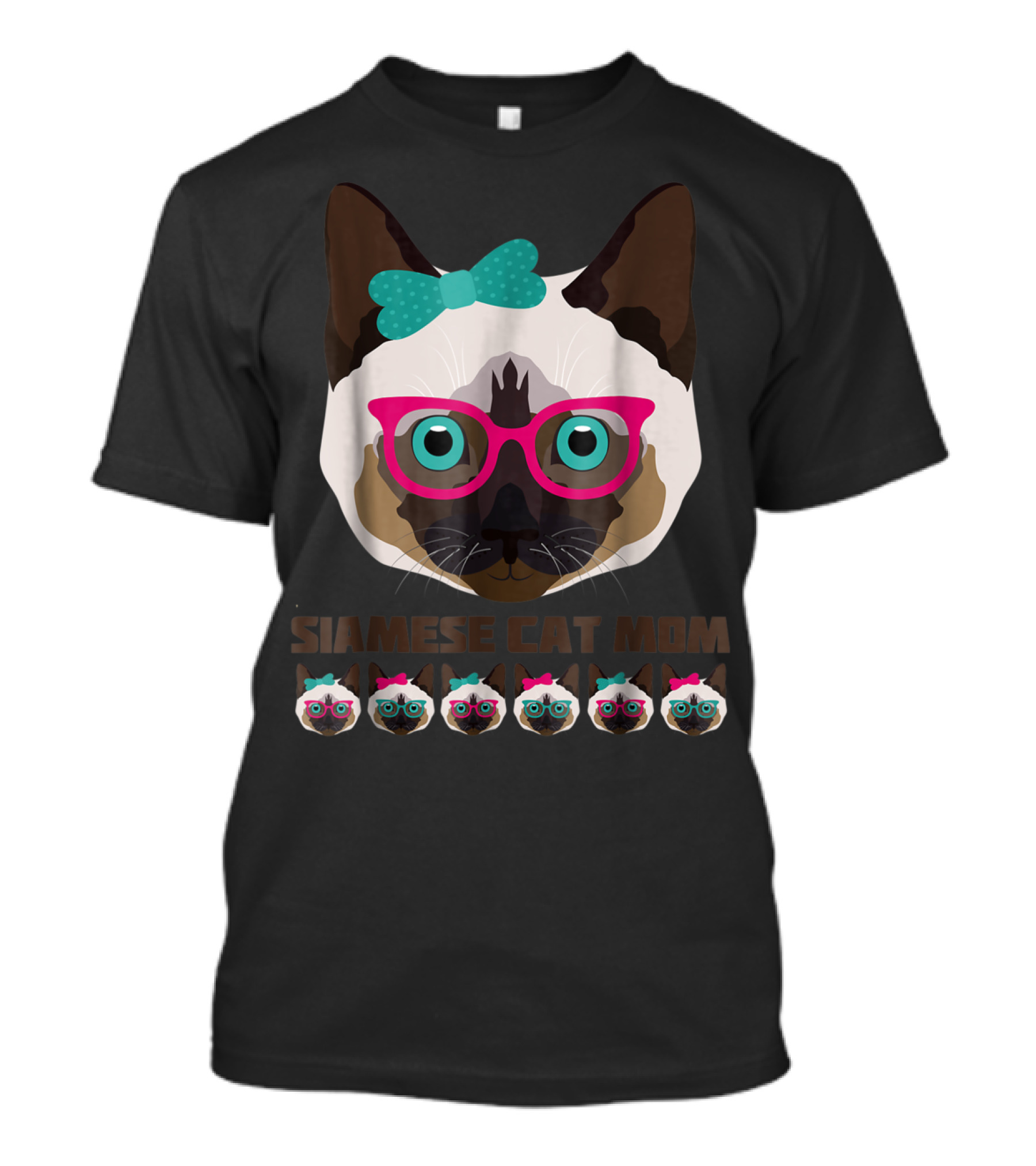 Siamese Cat Mom Cute Funny Cat Lover With Glasses And Bow T-Shirt