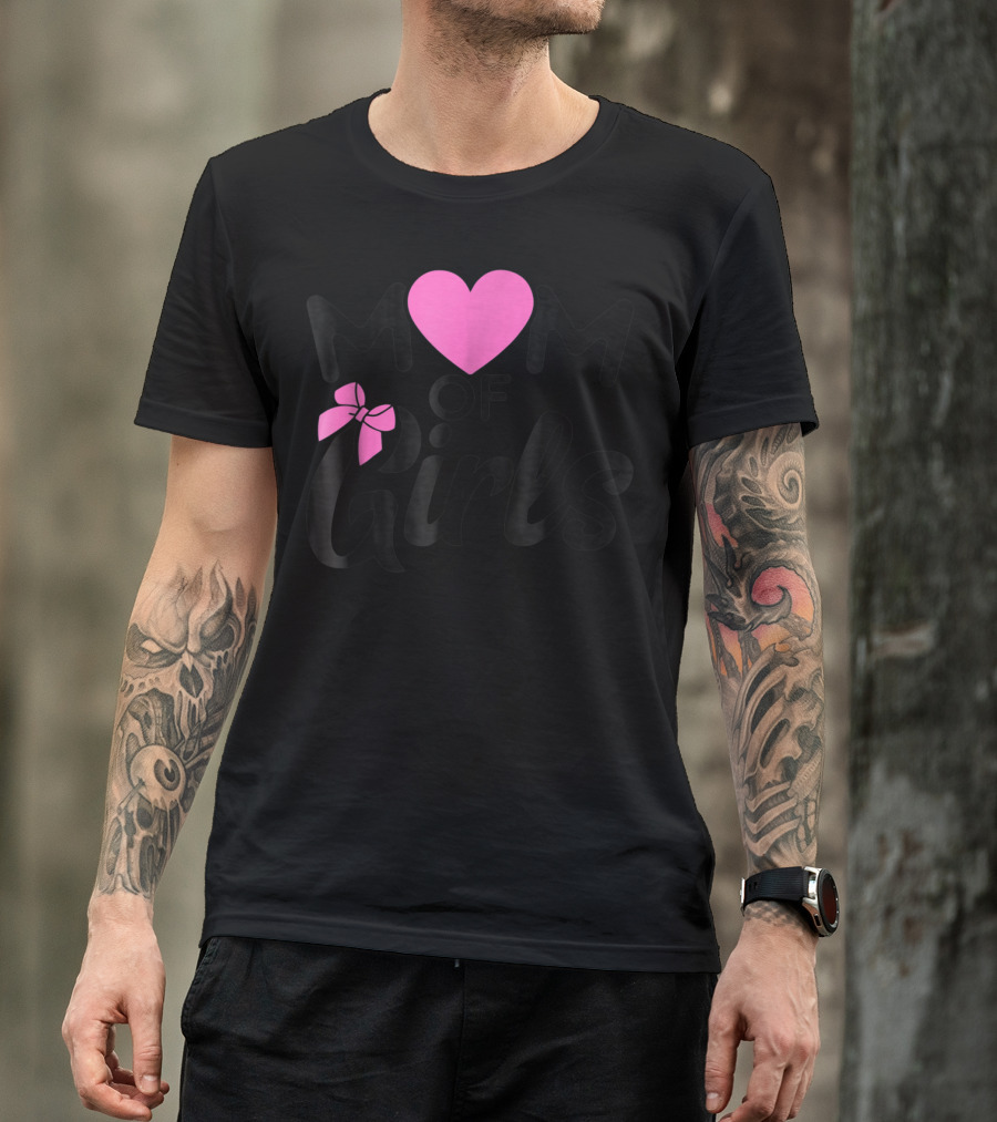 Mom Of Girls Heart And Bow T-Shirt