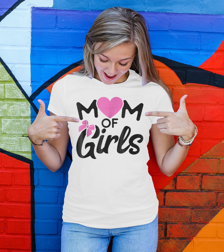 Mom Of Girls Heart And Bow T-Shirt
