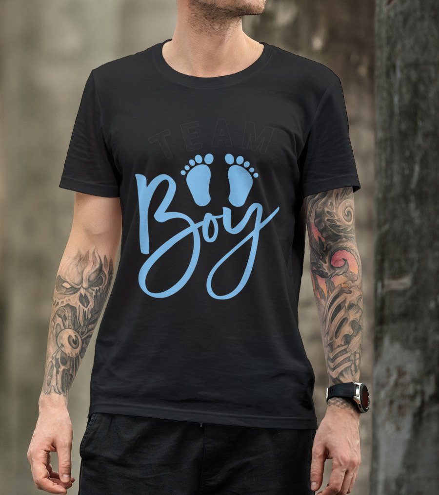 Team Boy Cute Dad Brother Gender Reveal Party Baby Feet T-Shirt