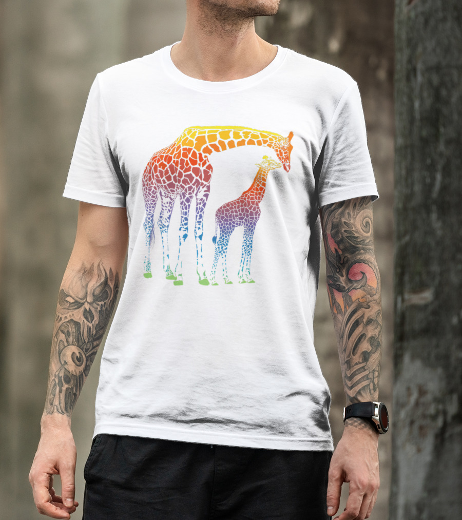 Giraffe Mom Baby Colorful Lovers T-Shirt