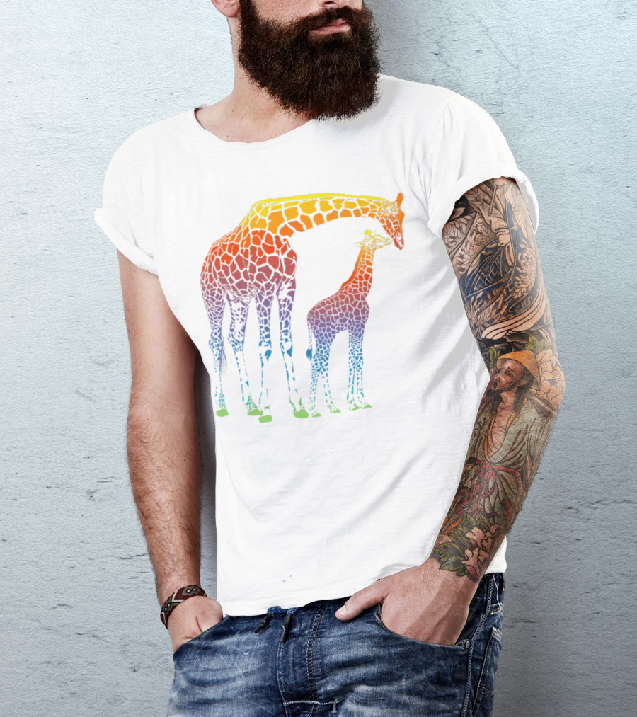 Giraffe Mom Baby Colorful Lovers T-Shirt