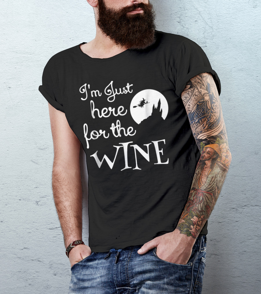 I'm Just Here For The Wine Halloween Funny Mom Tees Women Witches Moon T-Shirt