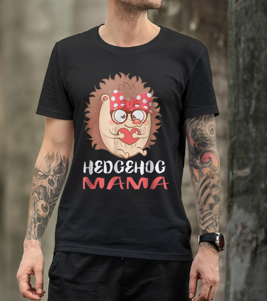 Hedgehog Mama Pet Lover Owner Mom With Glasses And Polka Dot Bow T-Shirt